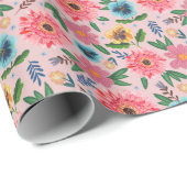 Bright Pink Floral Wrapping Paper Garden Design ラッピングペーパー (ロールコーナー)