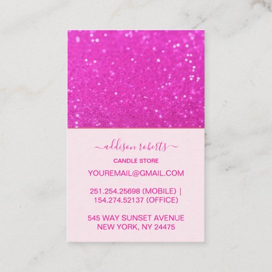 Bright Pink Glitter Modern Style Candle Care 名刺 (裏面)