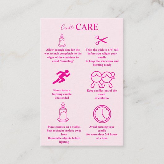 Bright Pink Glitter Modern Style Candle Care 名刺 (正面)
