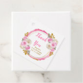 Bright Pink Gold Elegant Flowers Birthday Party フェイバータグ (インサイチュ)