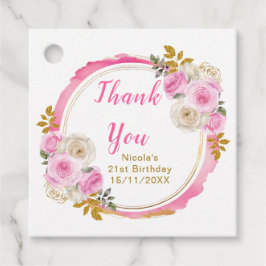 Bright Pink Gold Elegant Flowers Birthday Party フェイバータグ