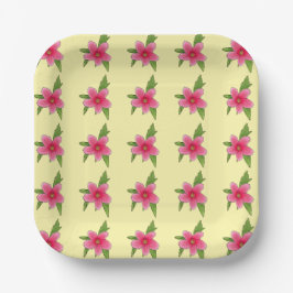 Bright Pink Hibiscus flower party plates ペーパープレート