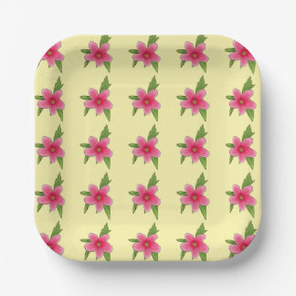 Bright Pink Hibiscus flower party plates ペーパープレート