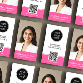 Bright Pink Logo QR Code Photo Professional 名刺