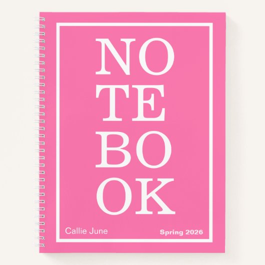 Bright Pink Modern Big "NOTEBOOK" Notebook ノートブック (正面)
