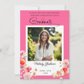 Bright Pink Orange Floral Graduation Announcement 招待状 (正面)
