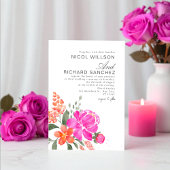 Bright Pink & Orange Floral Wedding  招待状