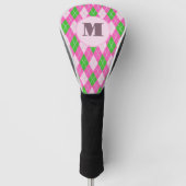 Bright Pink preppy argyle custom monogram womens ゴルフヘッドカバー (正面)