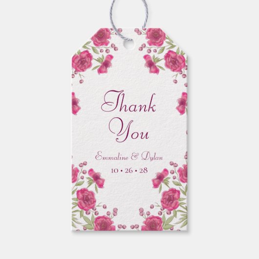 Bright Pink Rose Wedding ギフトタグ (正面)