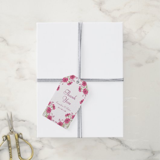 Bright Pink Rose Wedding ギフトタグ (より糸付き)