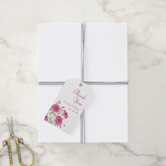 Bright Pink Rose Wedding ギフトタグ (より糸付き)