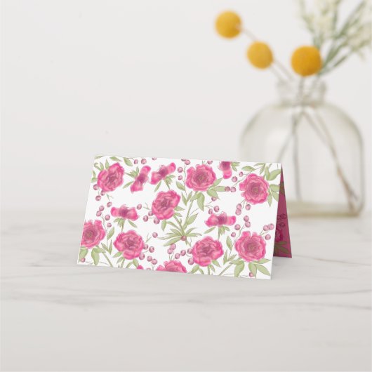 Bright Pink Rose Wedding プレイスカード (裏面)