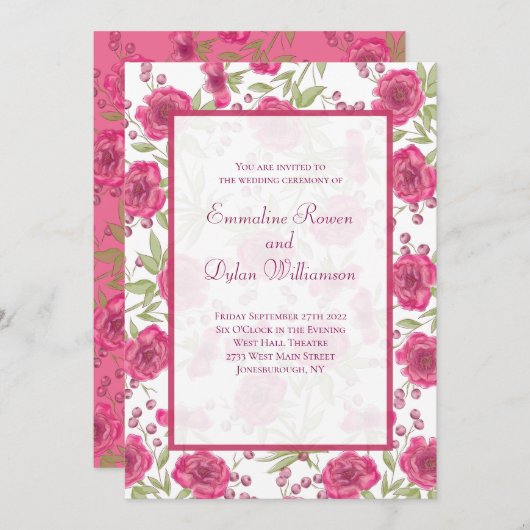 Bright Pink Rose Wedding 招待状 (正面/裏面)
