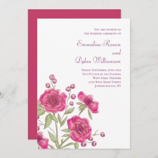 Bright Pink Rose Wedding 招待状 (正面/裏面)