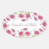Bright Pink Rose Wedding 楕円形シール (正面)