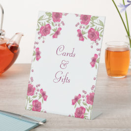 Bright Pink Rose Wedding Cards Gift Sign 台座サイン