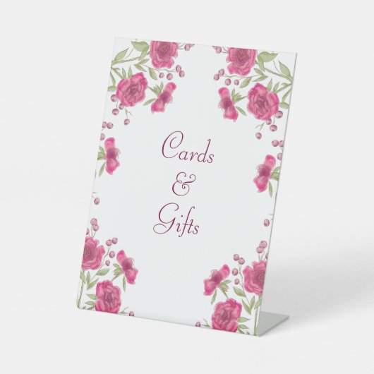 Bright Pink Rose Wedding Cards Gift Sign 台座サイン (正面)