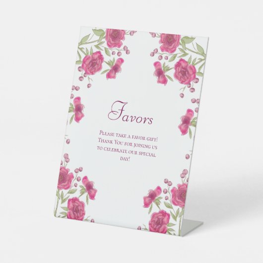 Bright Pink Rose Wedding Favors Sign 台座サイン (正面)