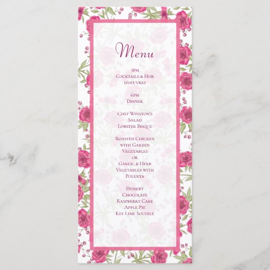 Bright Pink Rose Wedding Menus メニュー (正面)