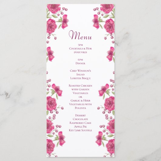 Bright Pink Rose Wedding Menus メニュー (正面)