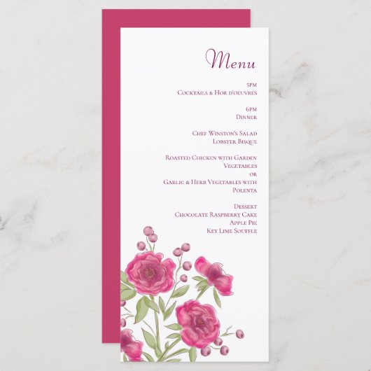 Bright Pink Rose Wedding Menus メニュー (正面/裏面)