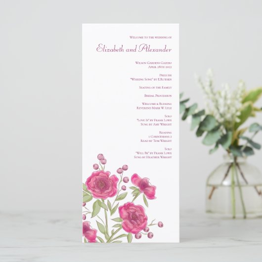 Bright Pink Rose Wedding Programs メニュー (スタンド正面)