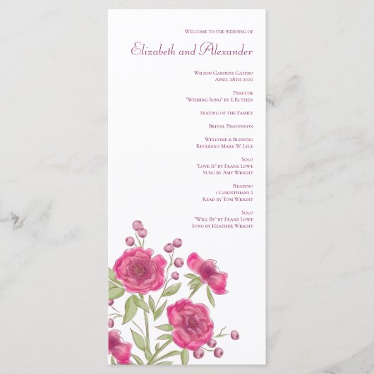Bright Pink Rose Wedding Programs メニュー (正面)
