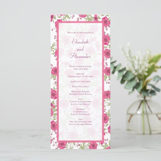 Bright Pink Rose Wedding Programs メニュー (スタンド正面)