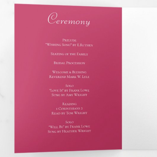 Bright Pink Rose Wedding Programs 三つ折りプログラム (内部最初)