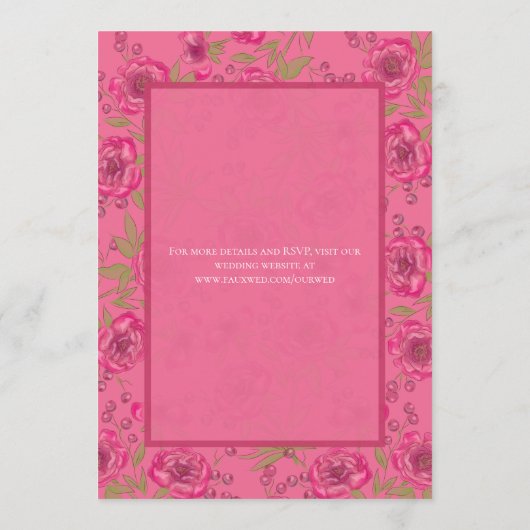 Bright Pink Rose Wedding Save the Date 招待状 (裏面)