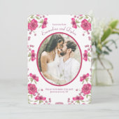 Bright Pink Rose Wedding Save the Date 招待状 (スタンド正面)