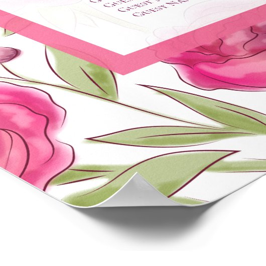 Bright Pink Rose Wedding Seating Chart ポスター (角)