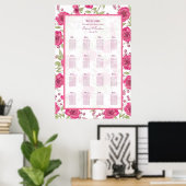 Bright Pink Rose Wedding Seating Chart ポスター (ホームオフィス)
