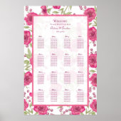 Bright Pink Rose Wedding Seating Chart ポスター (正面)