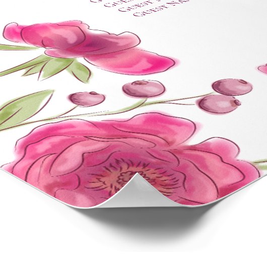 Bright Pink Rose Wedding Seating Chart ポスター (角)