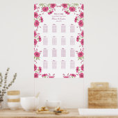 Bright Pink Rose Wedding Seating Chart ポスター (キッチン)