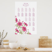 Bright Pink Rose Wedding Seating Chart ポスター (キッチン)