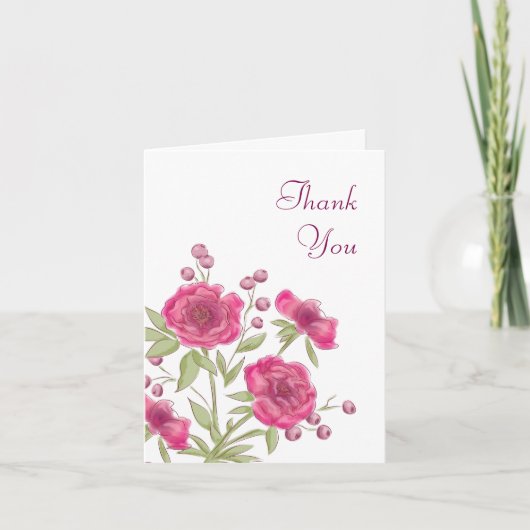 Bright Pink Rose Wedding Thank You Cards 招待状 (正面)