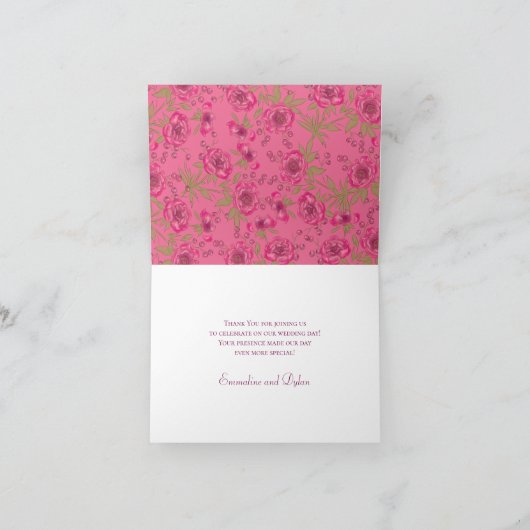 Bright Pink Rose Wedding Thank You Cards 招待状 (内部)