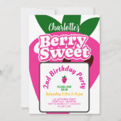 Bright Pink Strawberry Berry Sweet Birthday 招待状 (正面)