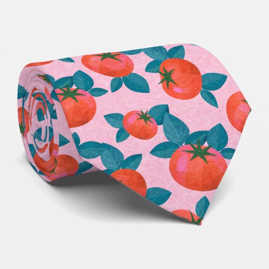 Bright Pink Tomato Pattern Botanical Fashion  ネクタイ (ロール)