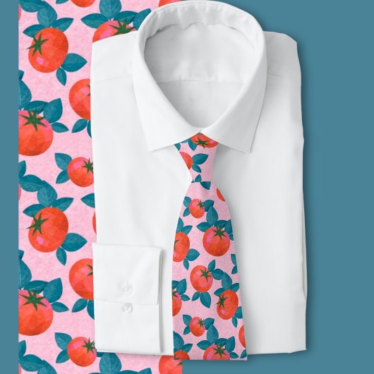 Bright Pink Tomato Pattern Botanical Fashion  ネクタイ
