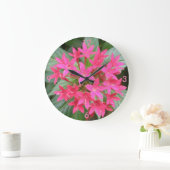 Bright Pink Tropical Flowers Wall Clock ラージ壁時計 (ホーム)