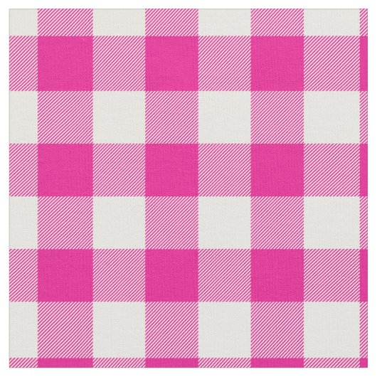 Bright Pink & White Gingham Plaid ファブリック (クローズアップ)