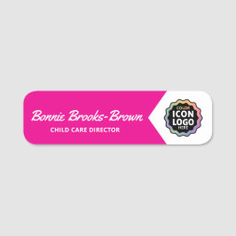 Bright Pink White ID Employee Company Logo 名札