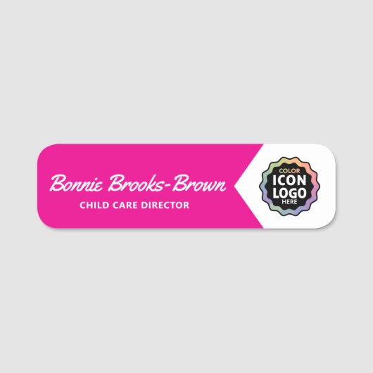 Bright Pink White ID Employee Company Logo 名札 (正面)