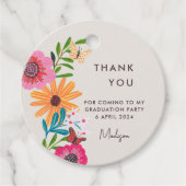 Bright Pink Wildflower Graduation Party Thank You フェイバータグ (正面)