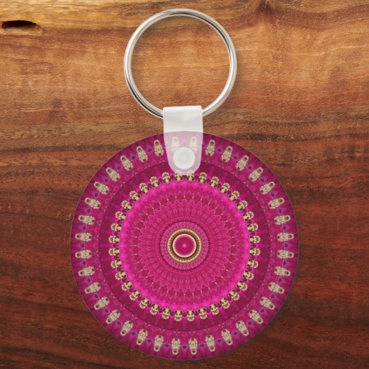 Bright Pink with Yellow Mandala Design キーホルダー (裏面)