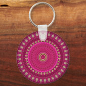 Bright Pink with Yellow Mandala Design キーホルダー (正面)