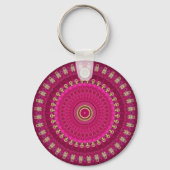 Bright Pink with Yellow Mandala Design キーホルダー (裏面)